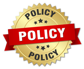 policy 3d gold badge with red ribbon