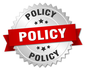 policy 3d silver badge with red ribbon