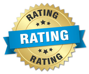 Fototapeta premium rating 3d gold badge with blue ribbon