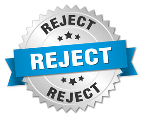 reject 3d silver badge with blue ribbon