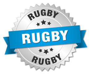 rugby 3d silver badge with blue ribbon