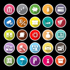 Banking and financial flat icons with long shadow
