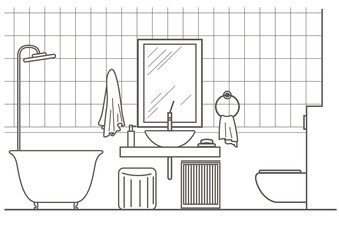 architectural linear sketch bathroom interior front view