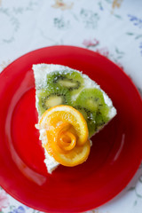 piece of cake with yogurt and fruit