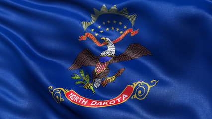 US state flag of North Dakota with great detail waving in the wind.