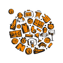 Basketball icons set, sketch for your design