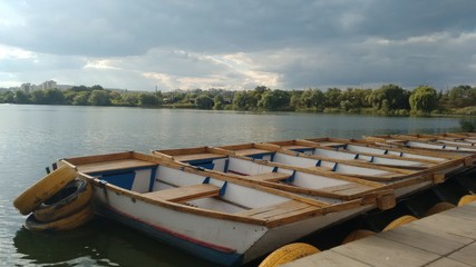 Boats on the river at sunset