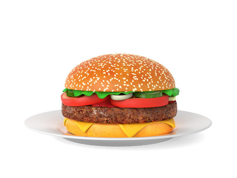 Tasty hamburger on the plate