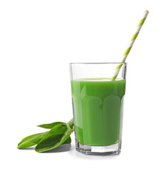Glass of spinach juice isolated on white