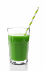 Glass of spinach juice isolated on white