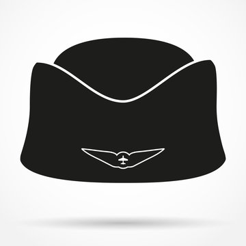 Silhouette symbol Classic Stewardess hat forage-cap of air hostess uniform.