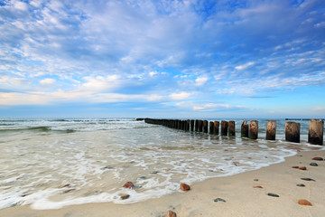 Kuznica Beach on the Baltic Sea and beautiful sky with clouds