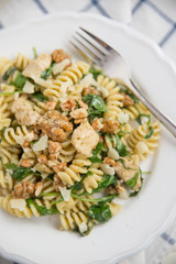 Pasta mit Rucola, Hühnchen und Walnüssen