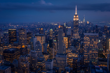 Fototapeta na wymiar Lower Manhattan at night seen from a high place