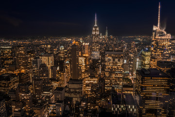 Lower Manhattan at night seen from a high place