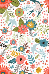 Colorful blooming flowers seamless pattern