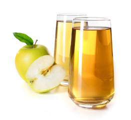 Glass of apple juice isolated on white