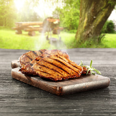 desk of steak and grill 