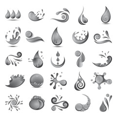 Water And Drop Icons Set - Isolated On Background