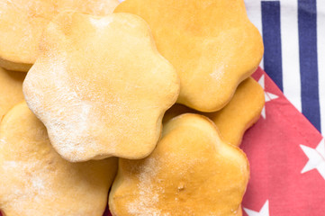 Pile of milk biscuits on the table