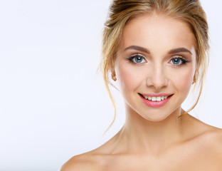 Naklejka premium Portrait of beautiful woman on white background