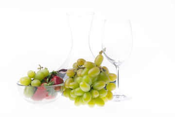 Wine and fruits isolated