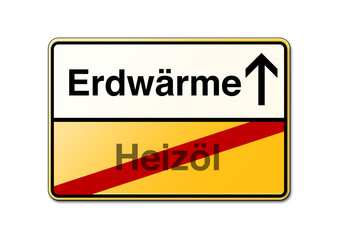 Erdwärme statt Heizöl Schild