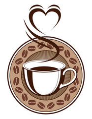 Coffee Design With Steaming Heart is an illustration of a cup of coffee with steam coming off of it making the shape of a heart.