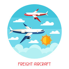Freight aicraft transport background in flat design style