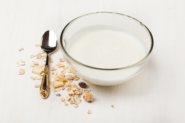 Breakfast with yoghurt and muesli