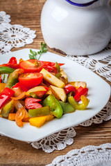 Ratatouille on a rustic table.