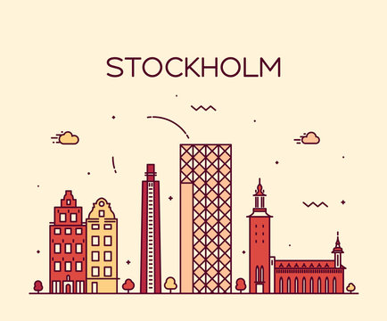 Stockholm Skyline Vector Illustration Linear