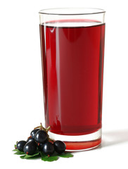 Glass of fresh blackcurrant juice isolated on white