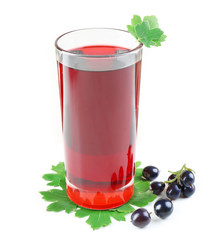 Glass of fresh blackcurrant juice isolated on white