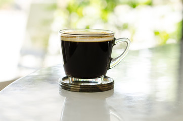 Hot coffee on the teble