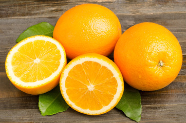 Navel orange fruit on wooden background