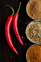 Red hot chili peppers and spices