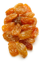 Yellow sultanas raisins isolated on white background cutout