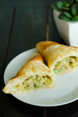 Puff pastry,chicken curry pie
