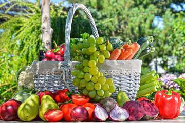 Fresh organic vegetables and fruits in the garden