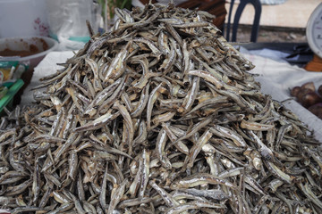 Dried anchovies in the local Thailand market