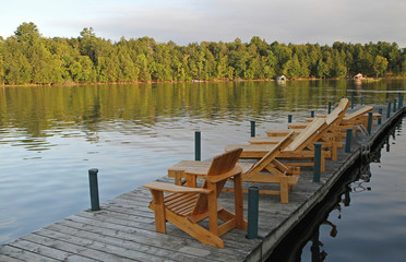 Wilderness Lake Pier with Deck Chairs