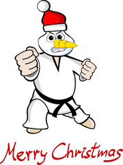 Illustration of an martial arts Taekwondo snowman with text Merry Christmas