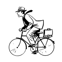 businessman quickly rides Bicycle line art retro sketch