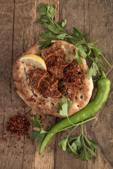 steak tartare a la turca. dish made of raw ground meat and spices.