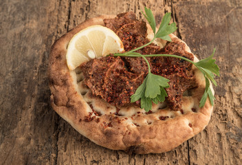 steak tartare a la turca. dish made of raw ground meat and spices.