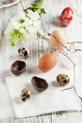 Quail, chicken and chocolate easter eggs
