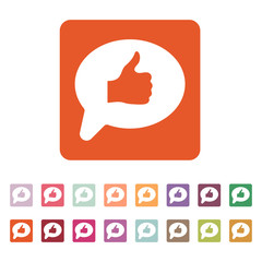 Thumbs up in the speech bubble icon. Social network and web communicate, like symbol. Flat