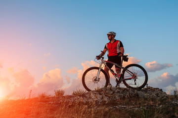 Fototapeta premium Biker riding on bicycle in mountains