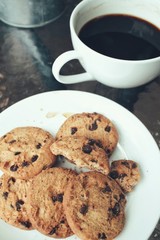 Hot coffee with chocolate cookies